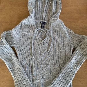 Abercrombie & Fitch Grey Hooded Woolblend Sweater | Color: Grey | Size: Large